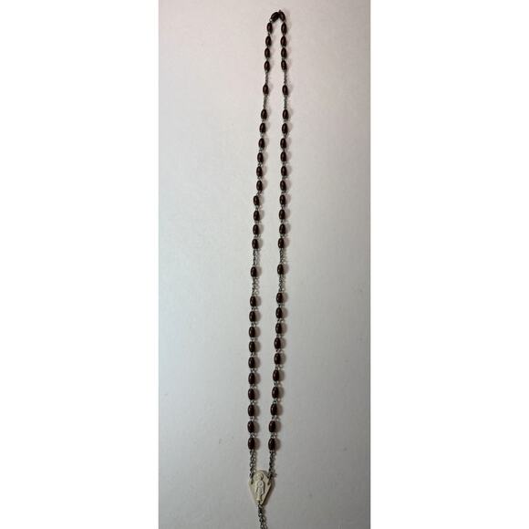 Vintage Catholic Rosary with Brown Oval Beads and White Plastic Virgin Mary vn - Picture 3 of 4